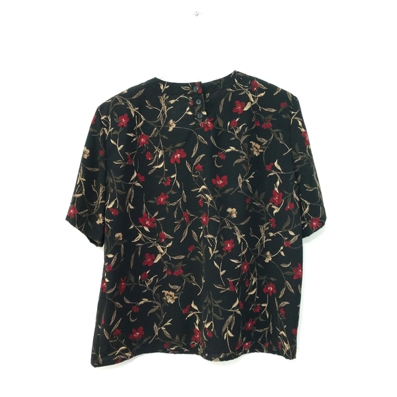 Vintage Floral Skirt Blouse Set Black Red Large - Picture 10 of 12
